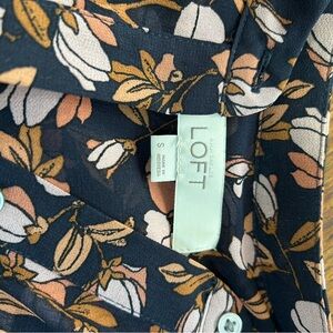 LOFT Dark Blue Blouse with Peach Floral Design